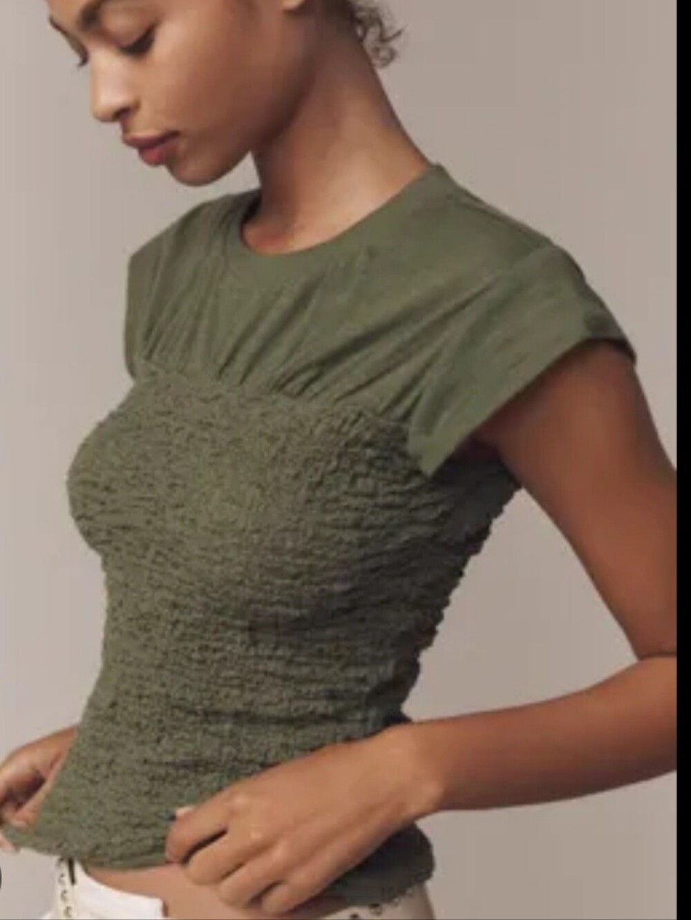 Maeve Anthropologie Smocked Muscle Tank Top Olive Green Size M